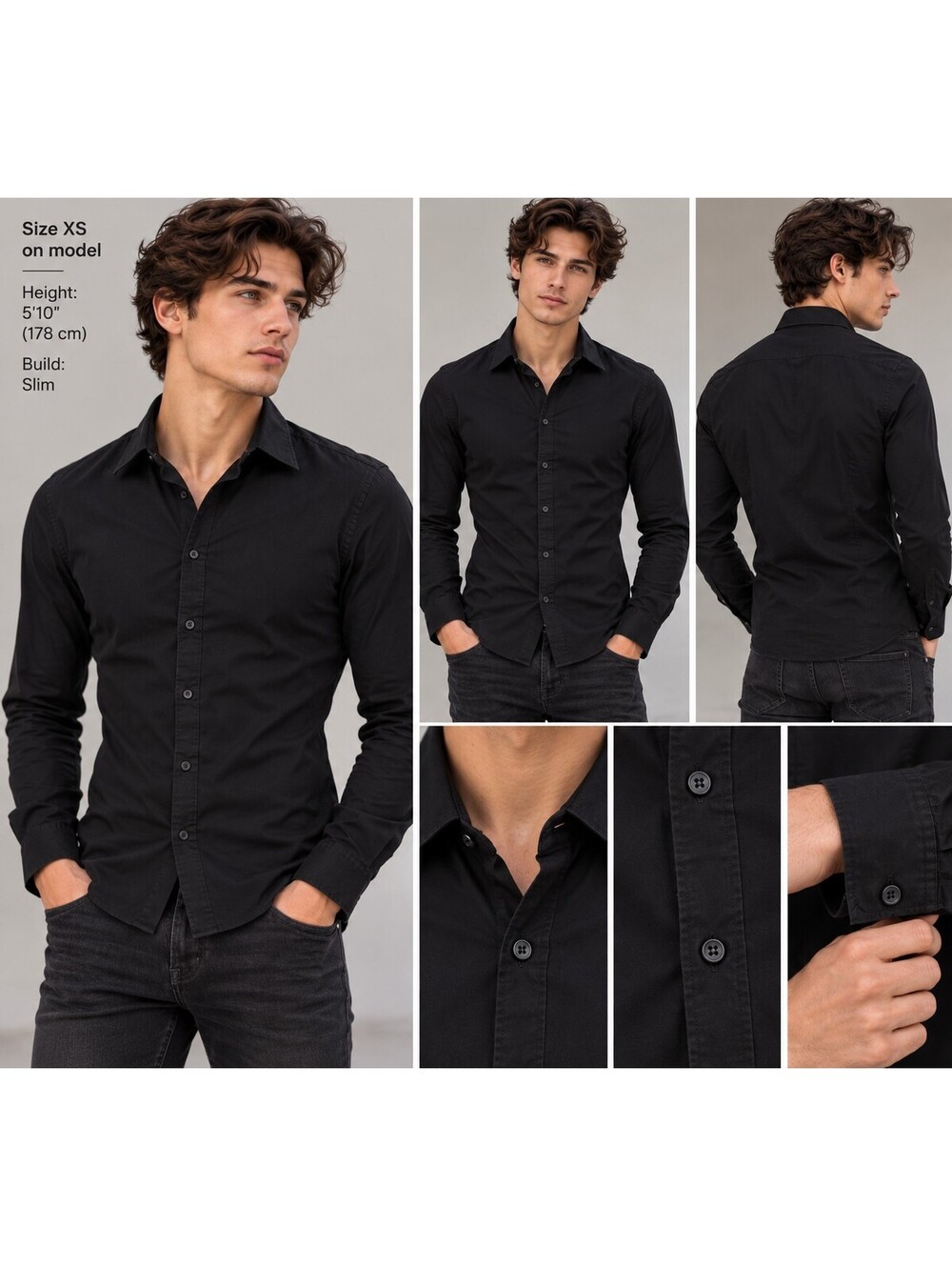 Le Château Men’s Slim Fit Black Button-Up Shirt 15-15½  Minimalist  Y2K  Shirt